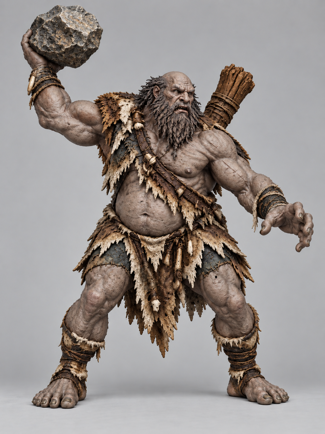 Painted hill giant miniature throwing a boulder, front view