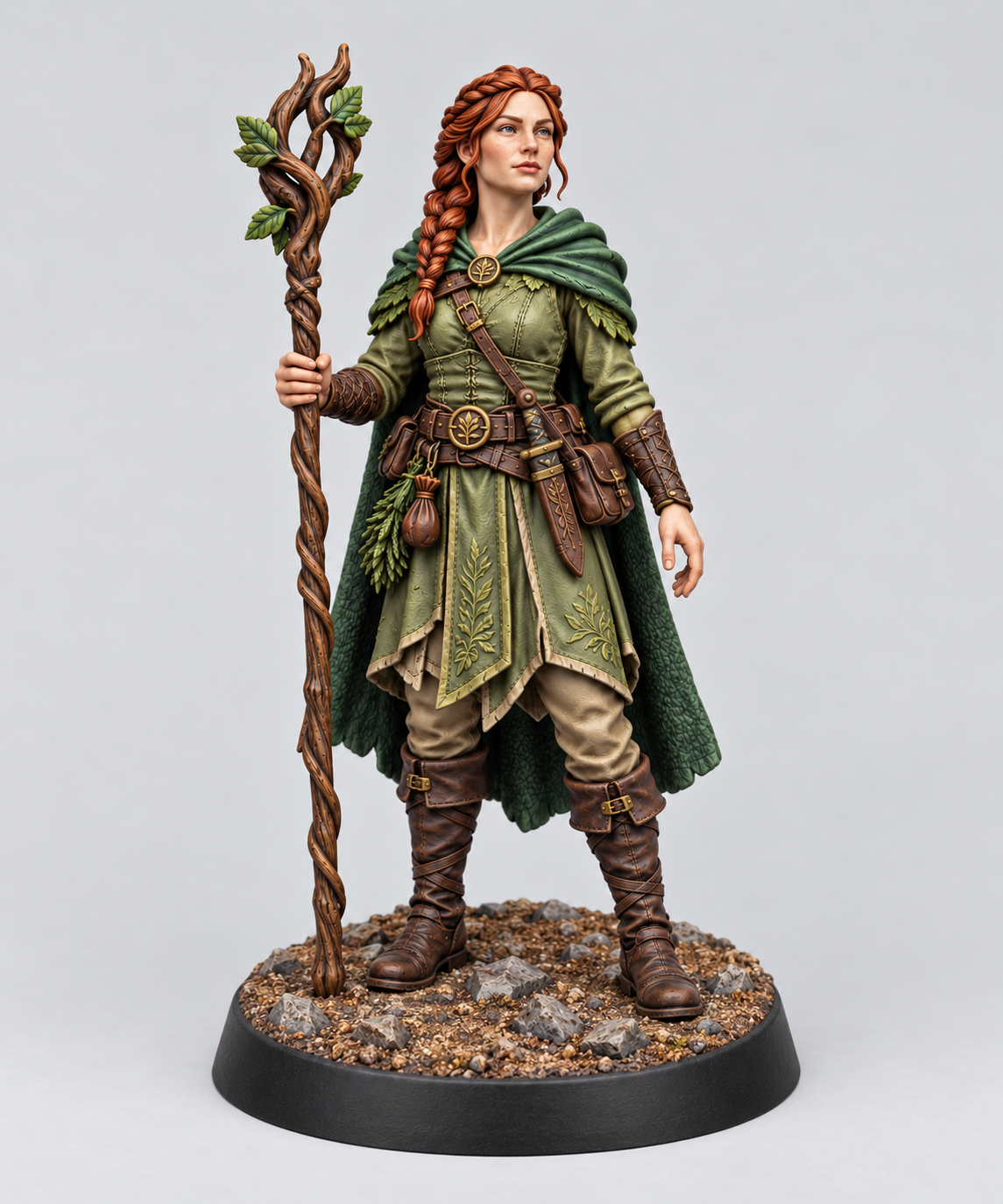 Painted Lyra female human druid on painted sand-and-rock base; supplied unpainted