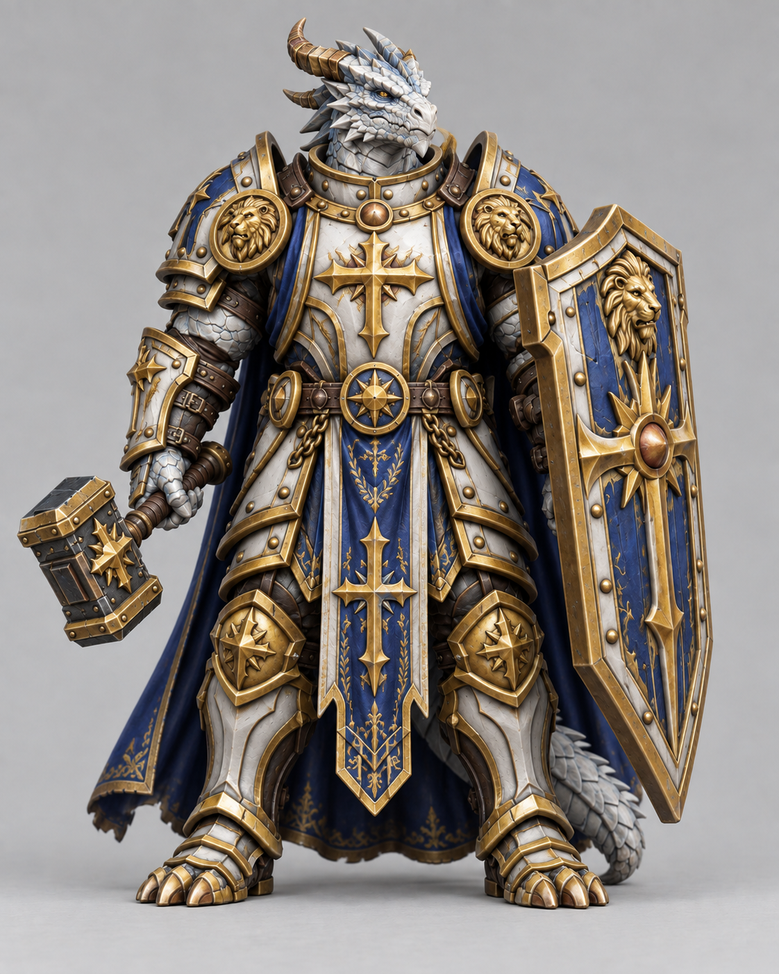 Painted dragonborn paladin miniature, front view