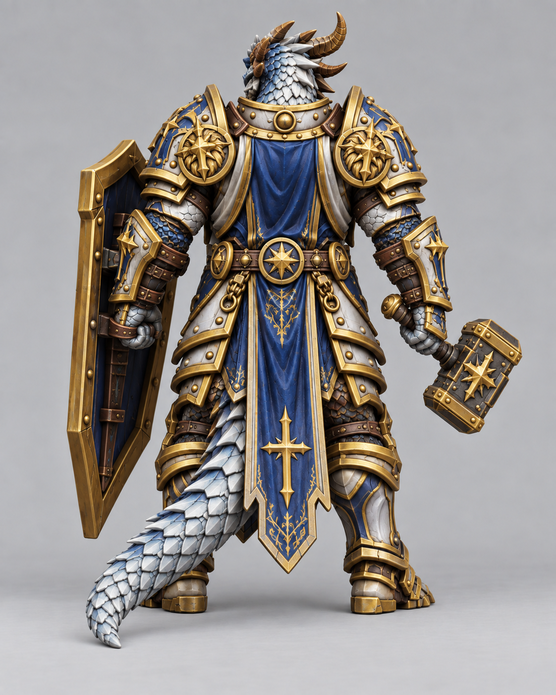 Painted dragonborn paladin miniature, rear view