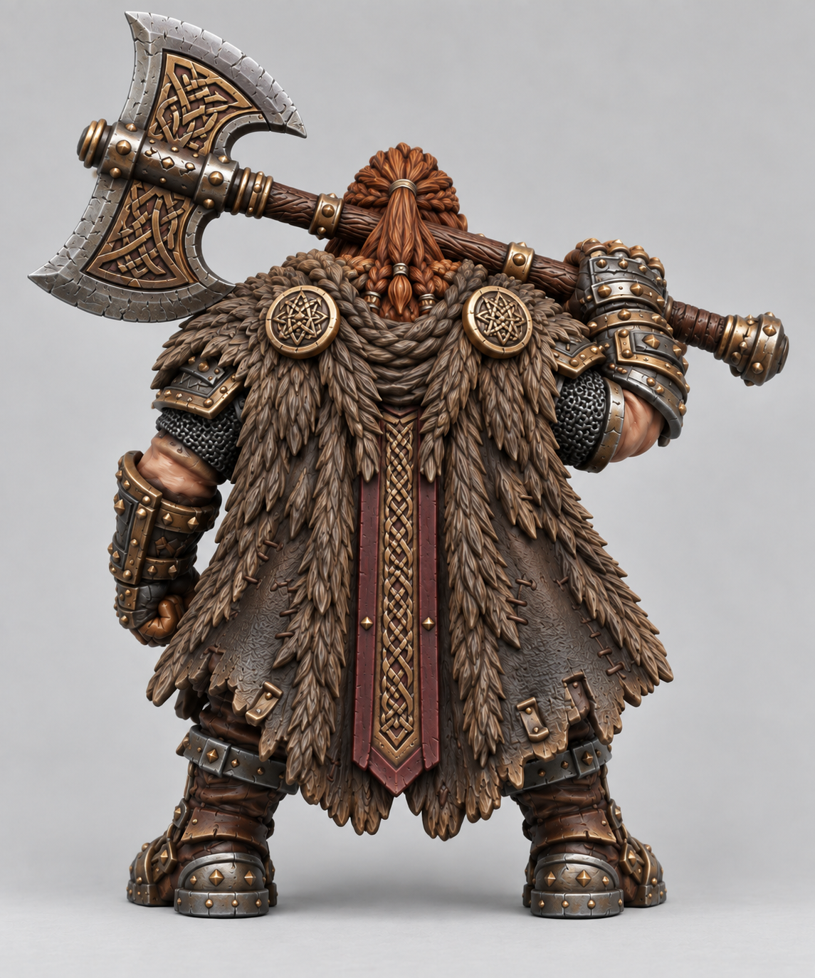 Painted dwarf warrior miniature, rear view