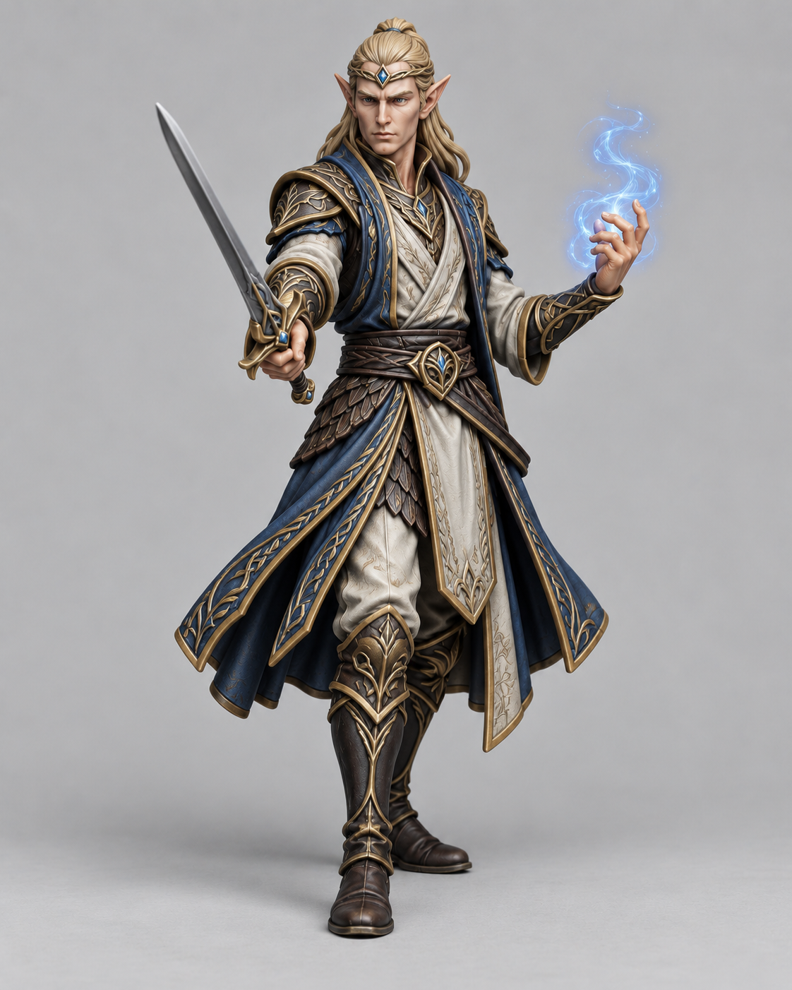 Painted high elf bladesinger miniature, front view