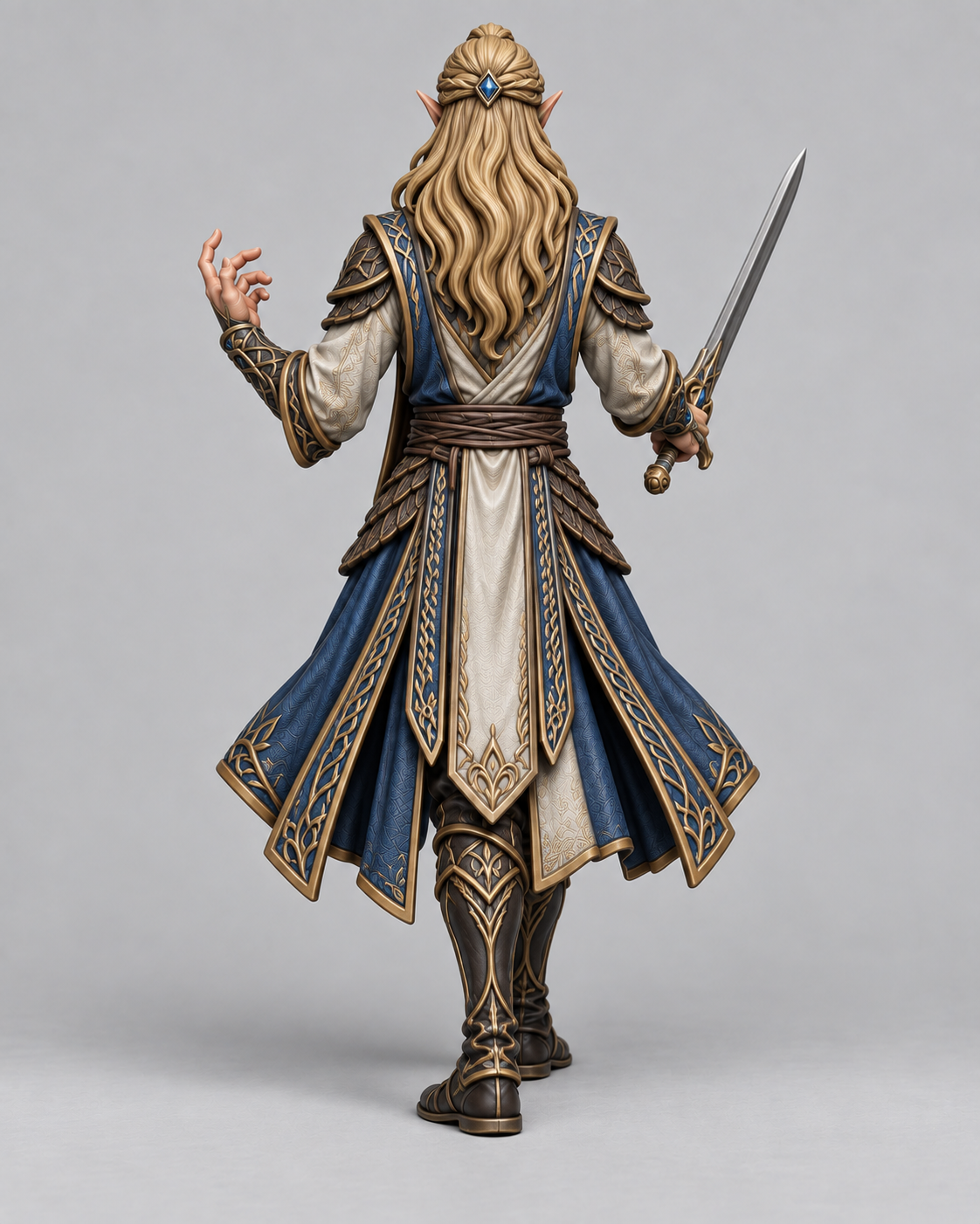 Painted high elf bladesinger miniature, rear view