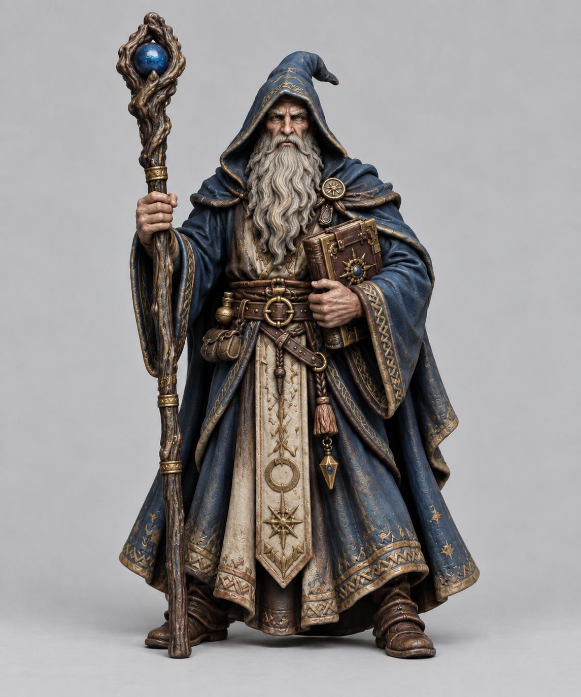 Painted human wizard miniature, front view