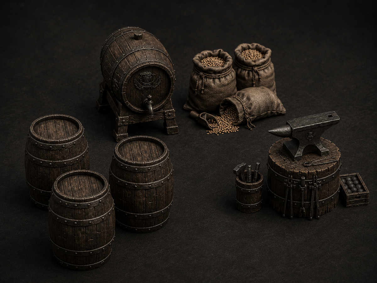 Terrain accessories set, 32mm, unpainted resin