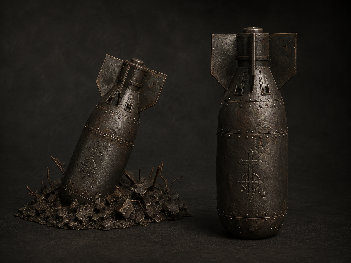 Bomb and ordnance pack, 32mm, unpainted resin