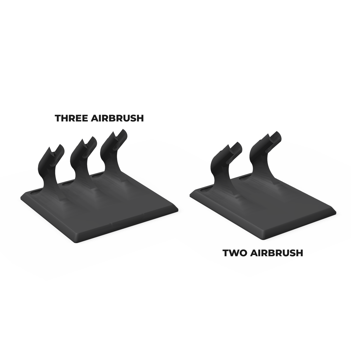 Two and three airbrush stands side by side at true relative scale