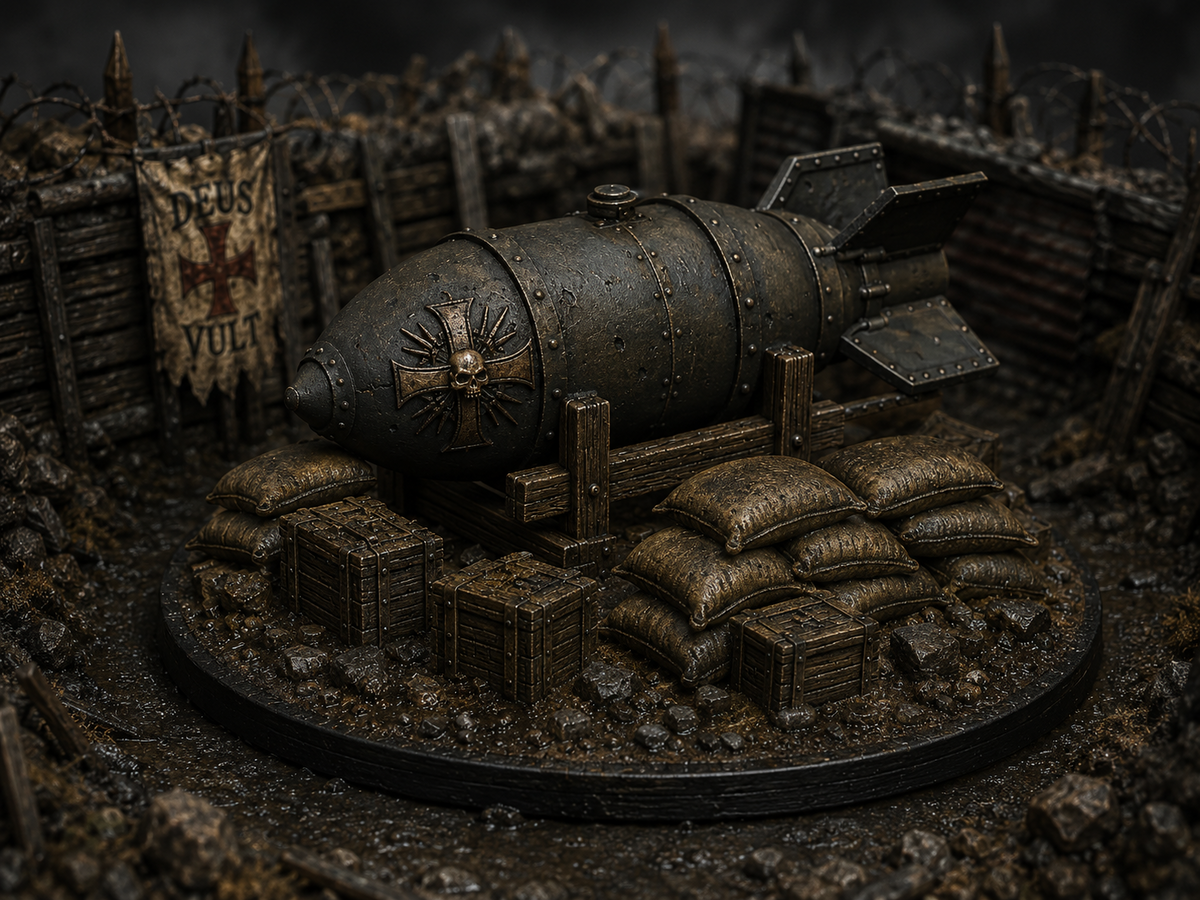 Bomb terrain piece, 32mm, unpainted resin