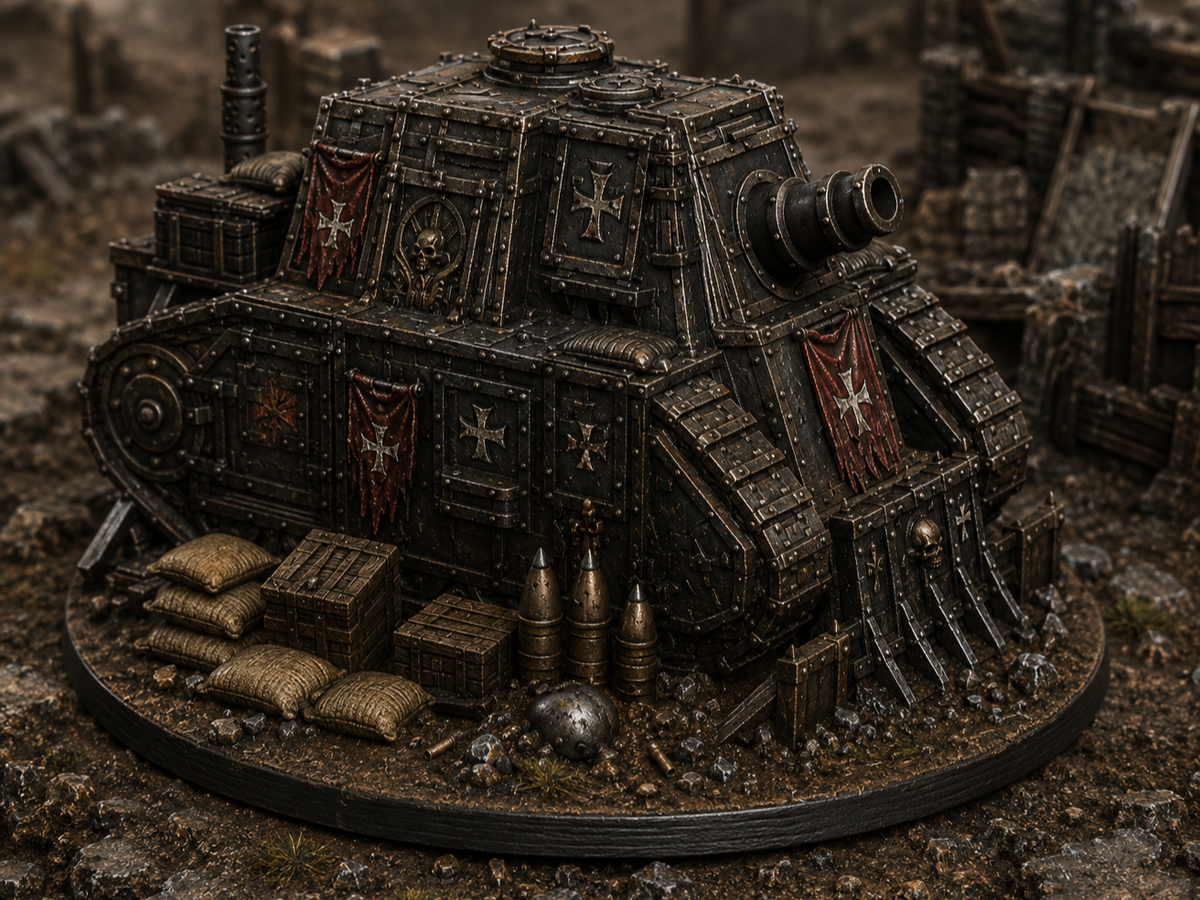 Grimdark tank miniature, 32mm, unpainted resin