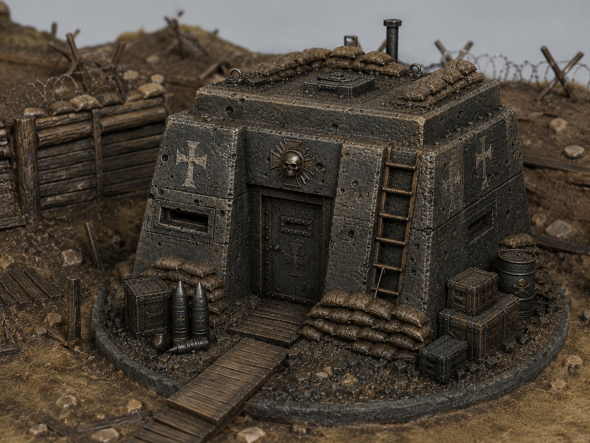 Stone bunker terrain, 32mm, unpainted resin