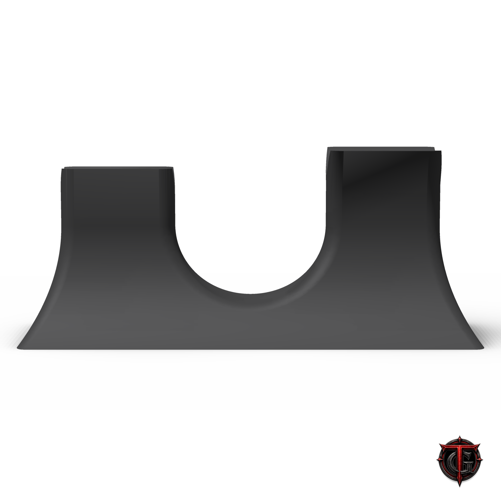 Side profile of the single knife display holder showing the low blade cradle and the taller handle cradle