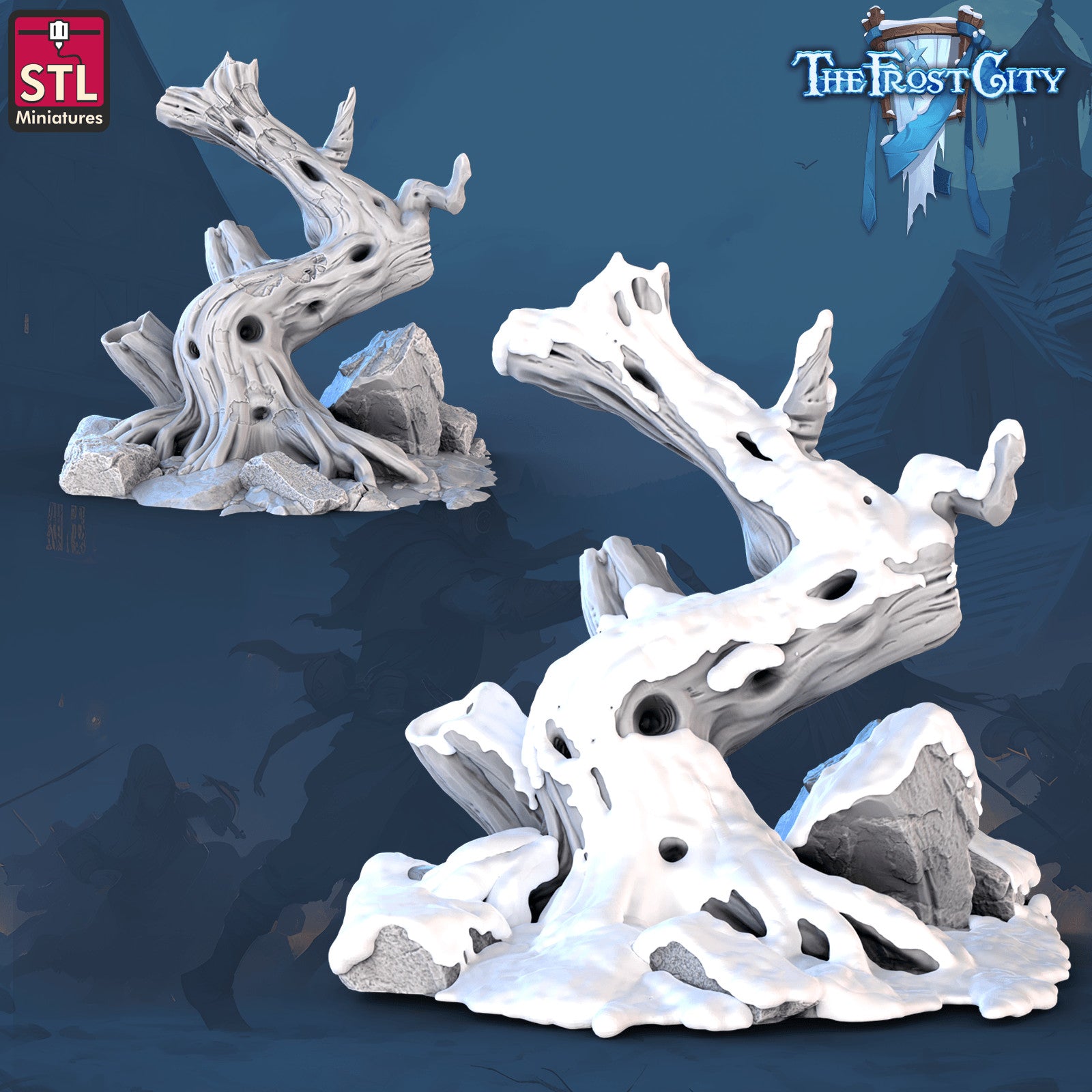 Snow-covered dead tree 28mm terrain