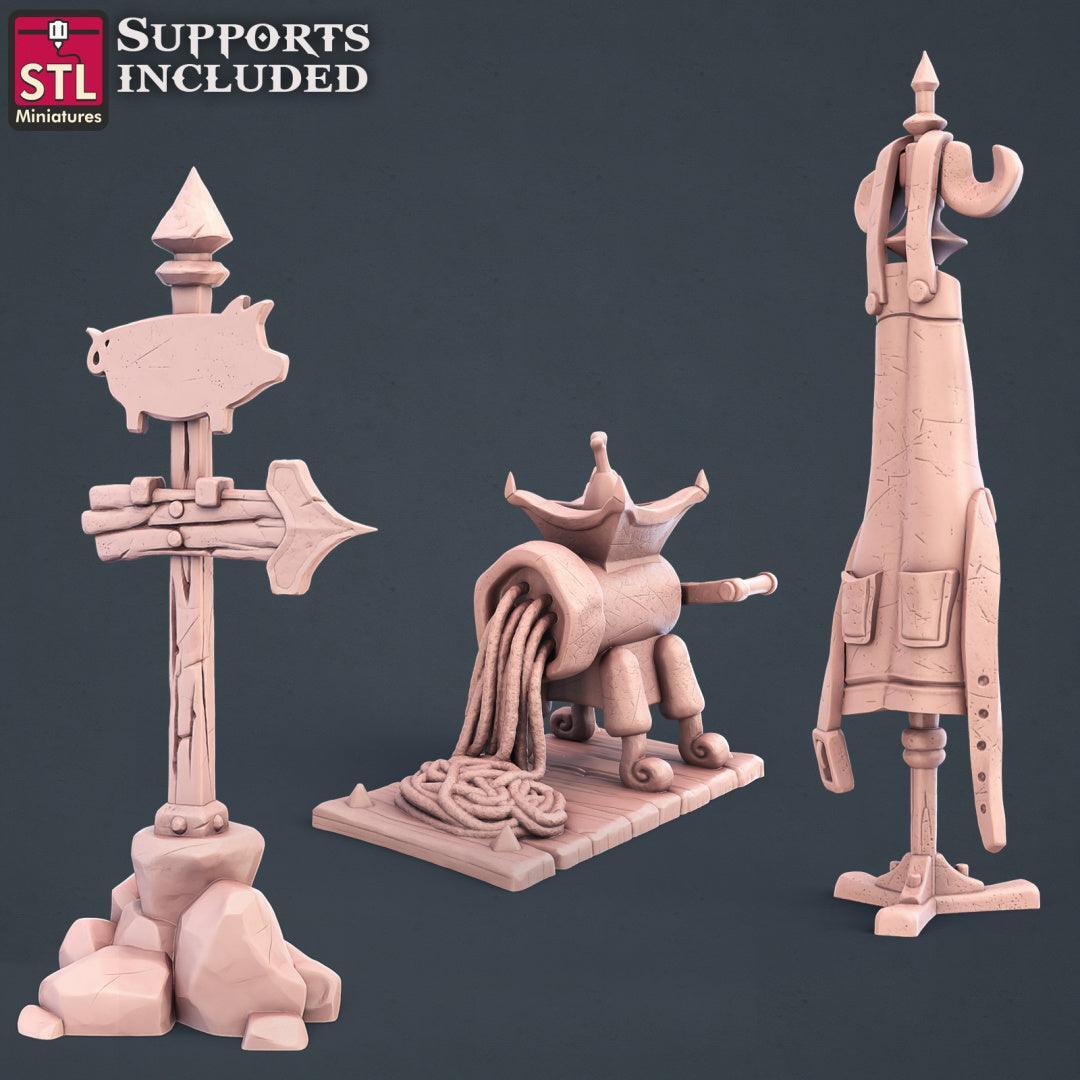 Butcher cart and sign grinder miniatures