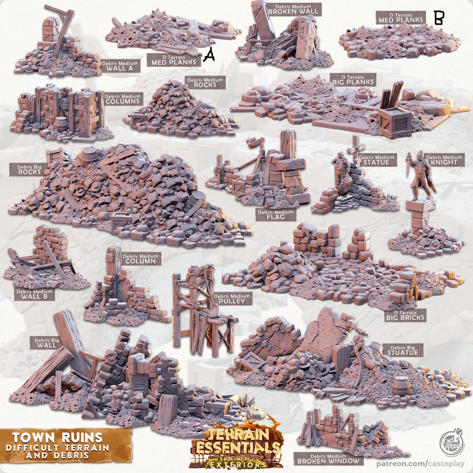 Debris and Difficult Terrain Town Ruins Set