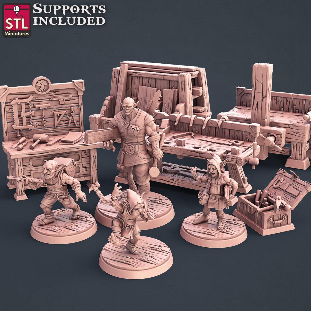 Carpenter orc and goblin figures