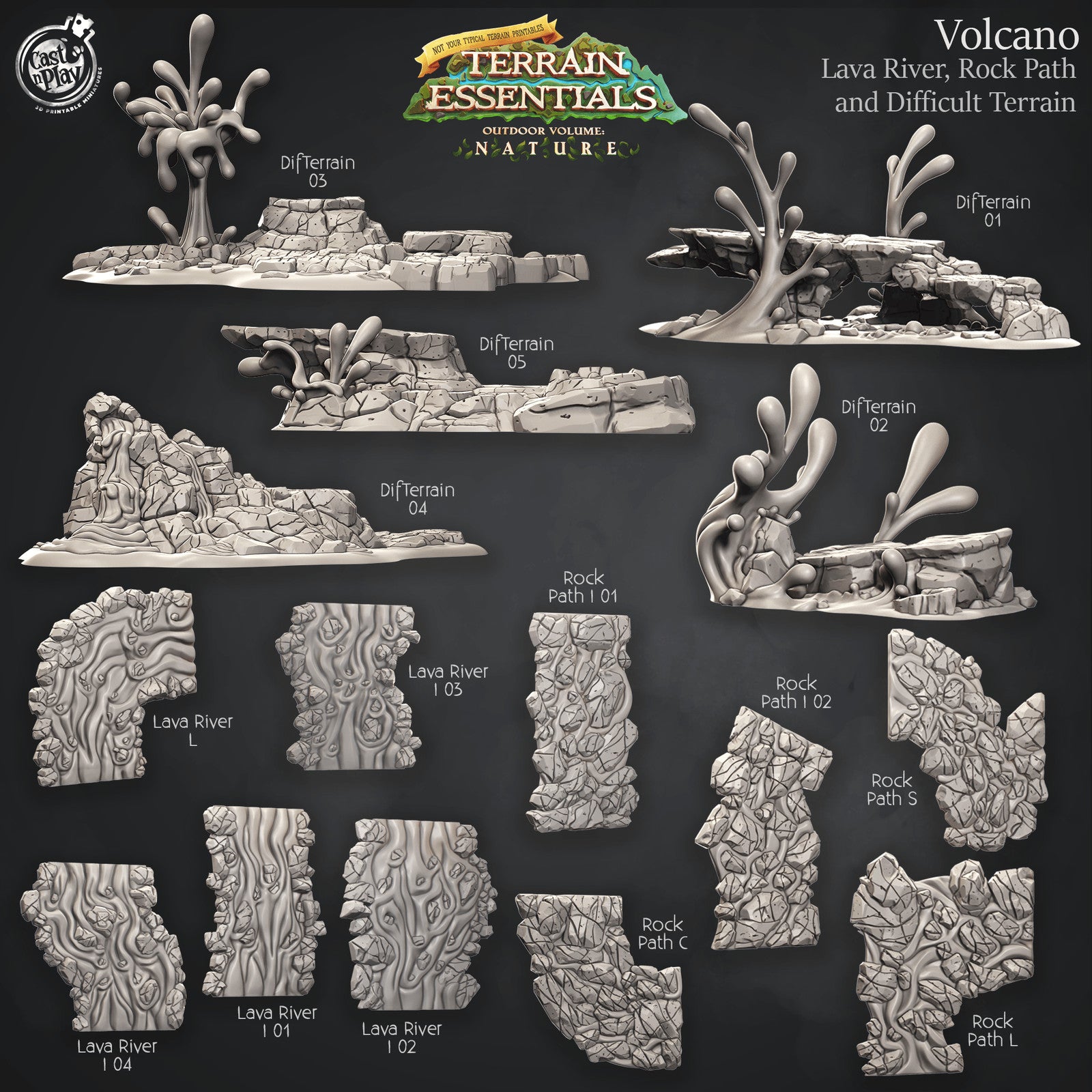 Lava River, Rock Path and Difficult Terrain Volcano