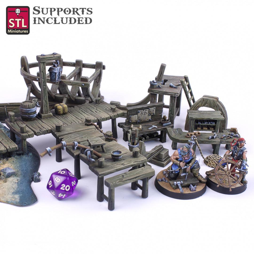 Boat Builder Set 3D printed 28mm miniature terrain