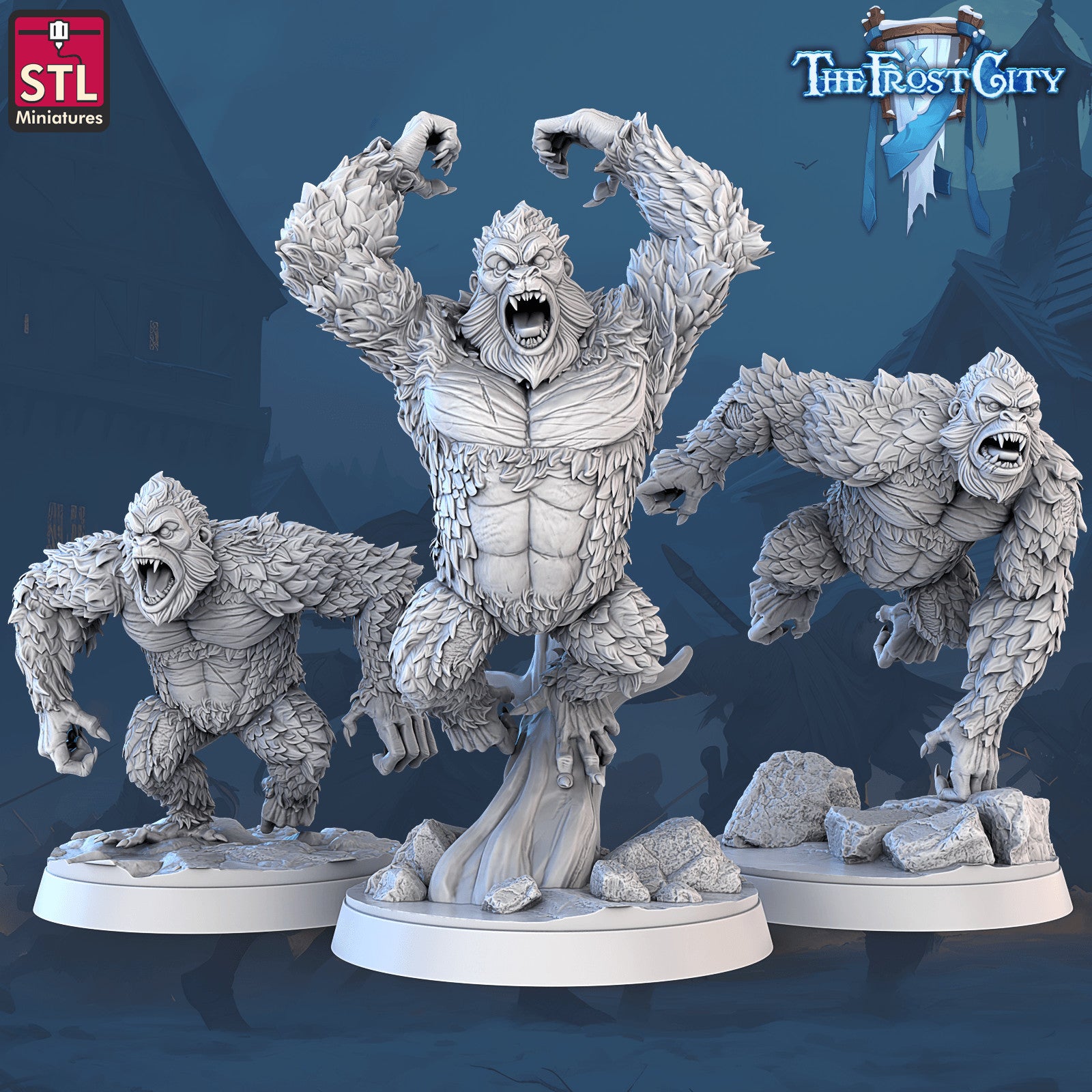 Frost City White Gorillas 3D printed 28mm miniatures
