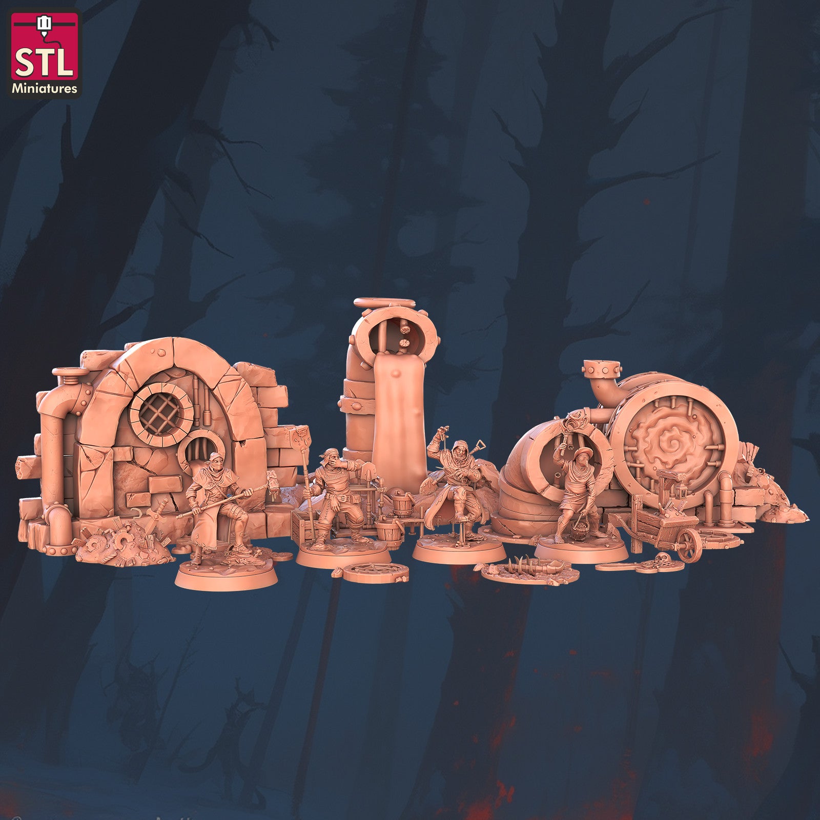 Sewers Workers 28mm resin miniature and scenery set