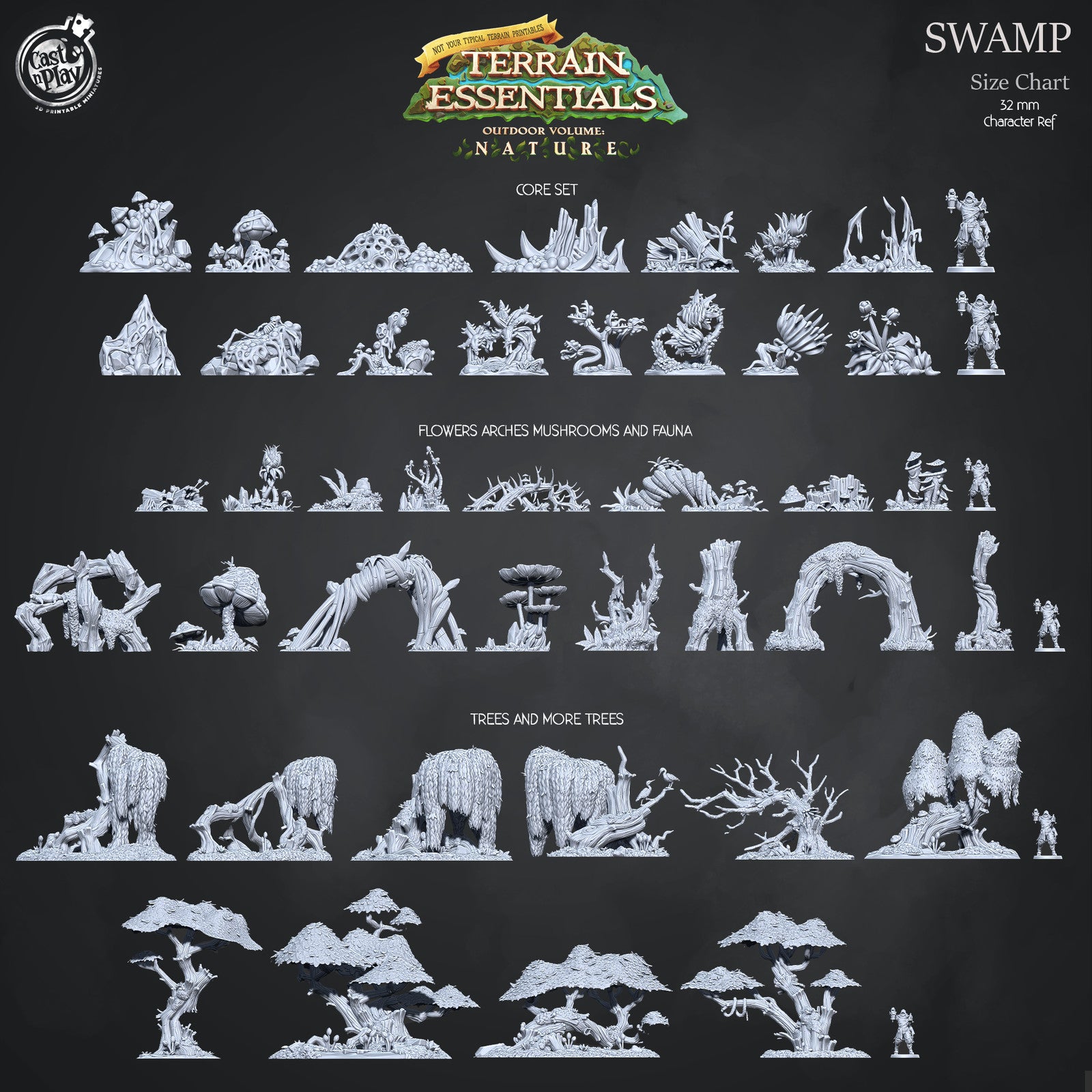 Swamp Terrain Flowers, Arches, Mushrooms and Fauna Set