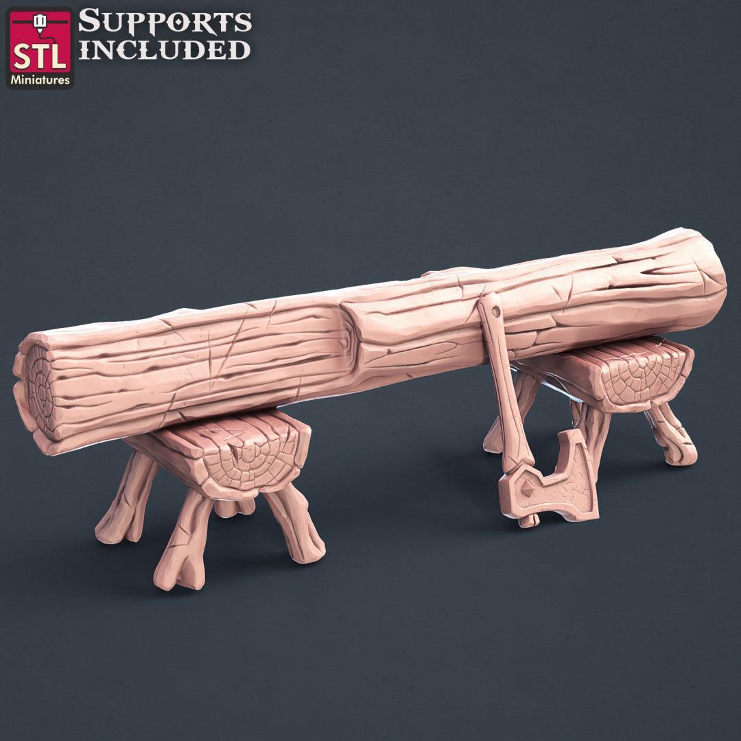 Lumberjack cutting log 28mm scenery