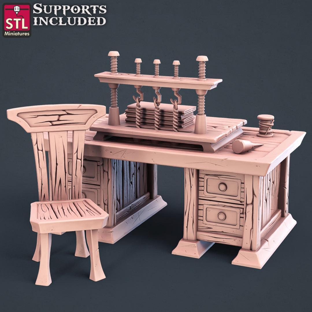 Bookbinder desk miniature terrain piece