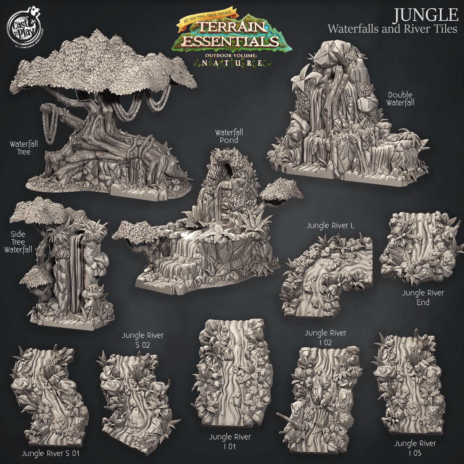 Waterfalls and River Tiles Jungle Terrain Set