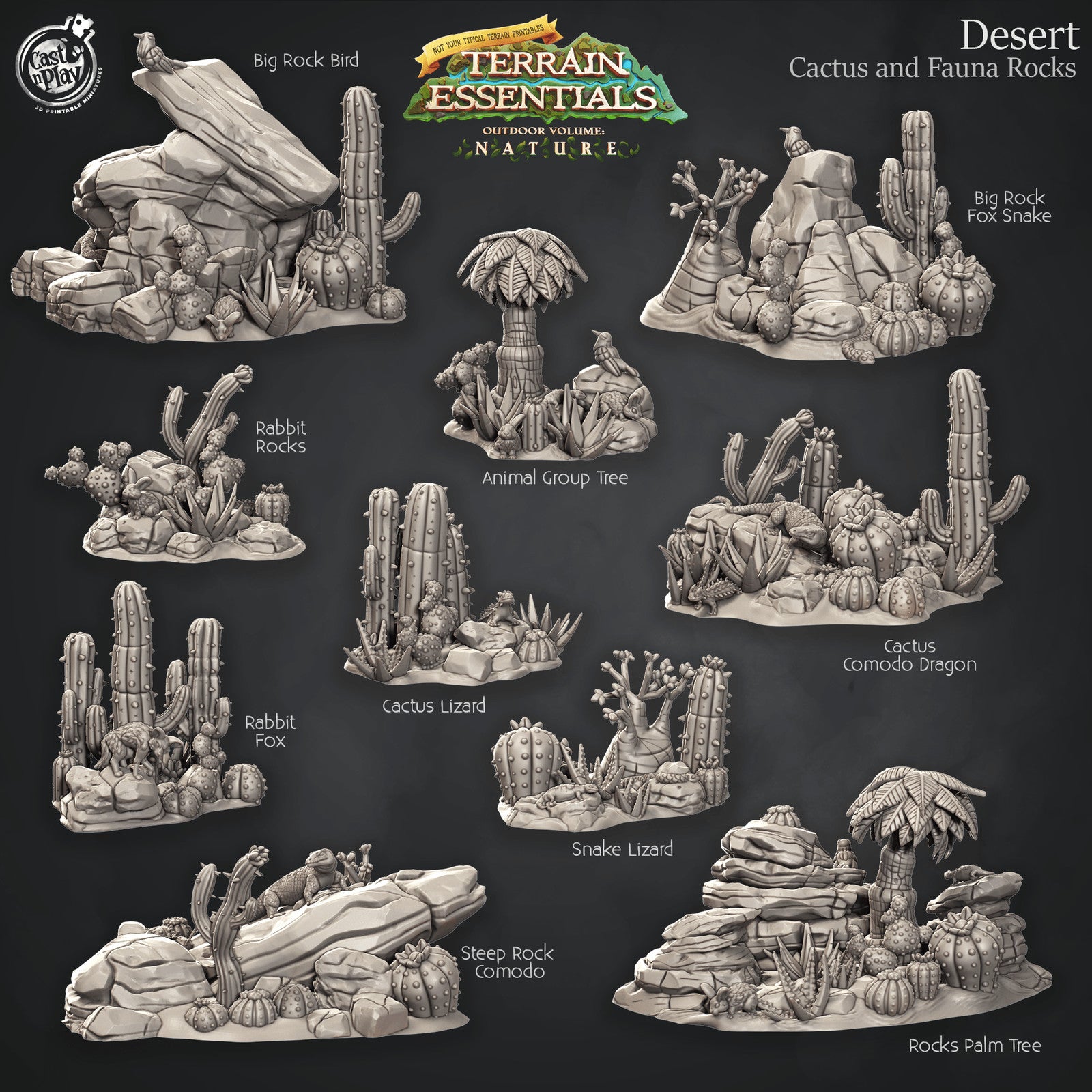 Cactus, Fauna and Rocks Desert Terrain Set