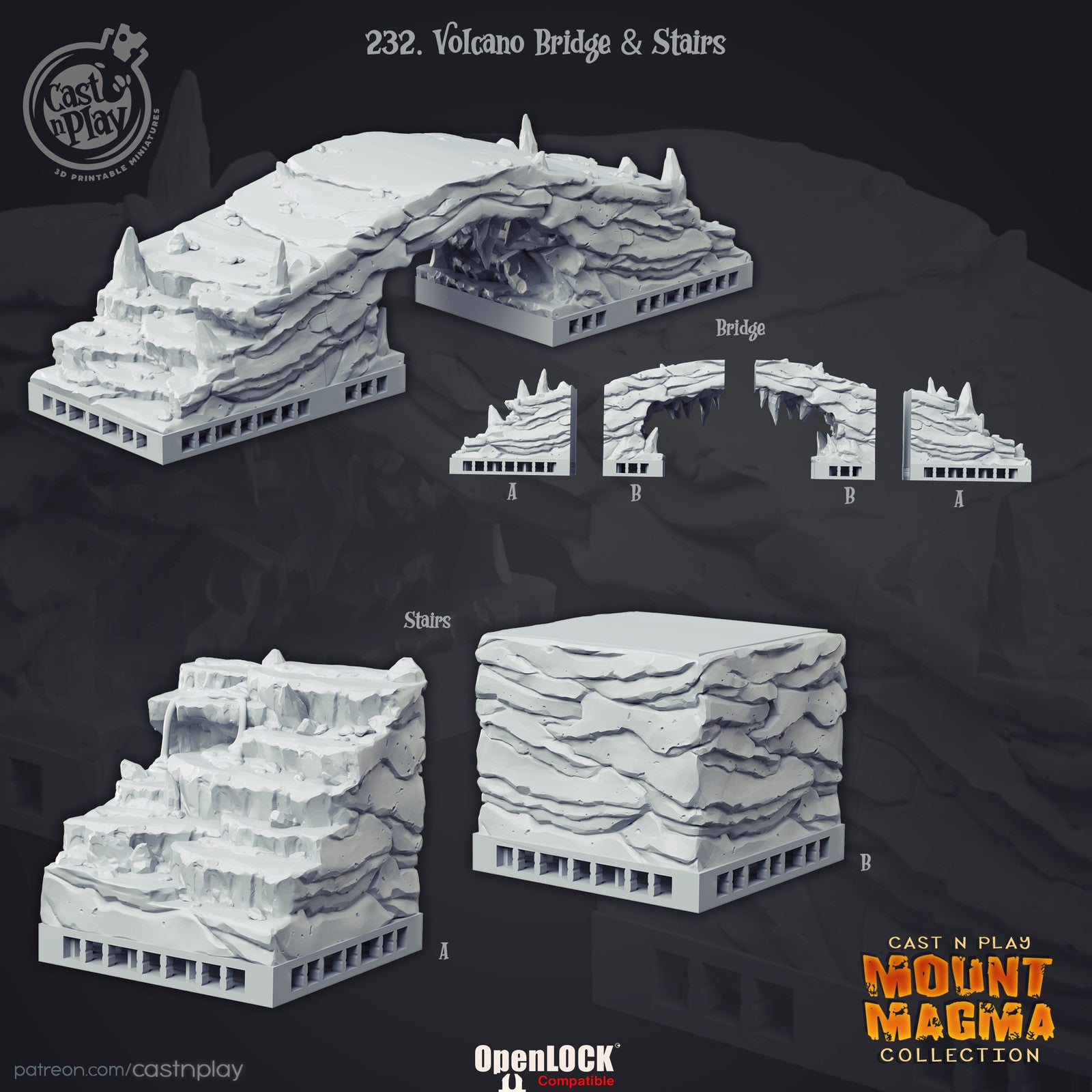 Volcano Bridge and Stairs Terrain Set
