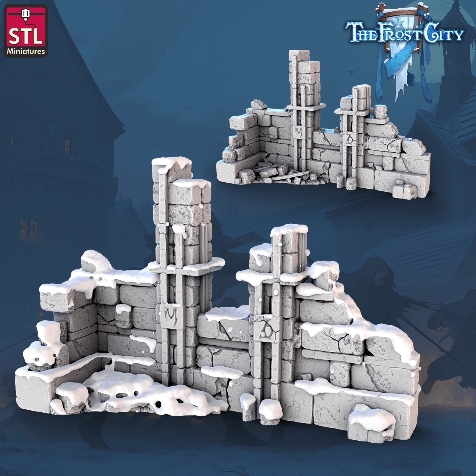 Snow-covered wall section 28mm terrain