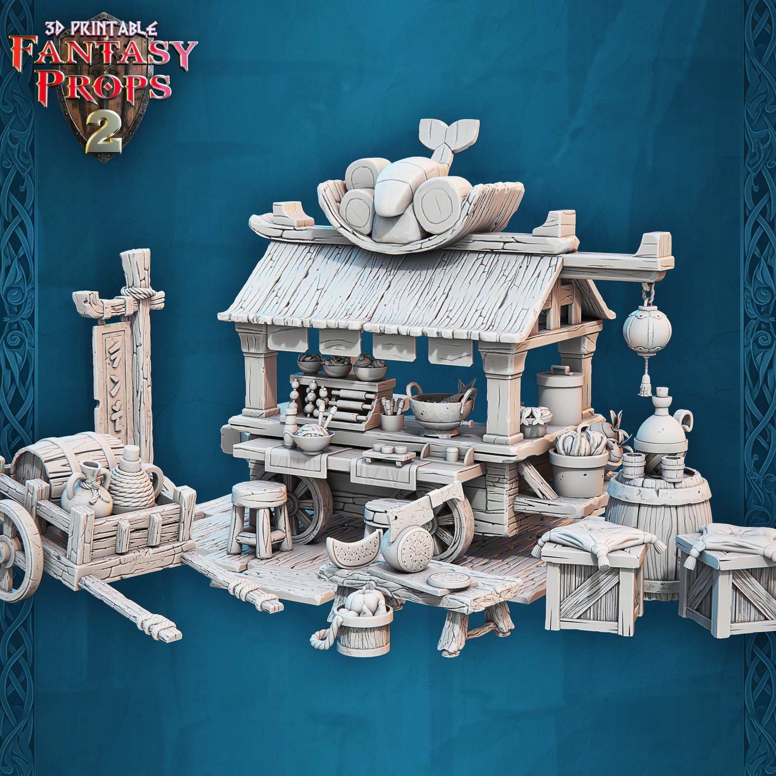 Market Food Stall 28mm resin terrain set, unpainted