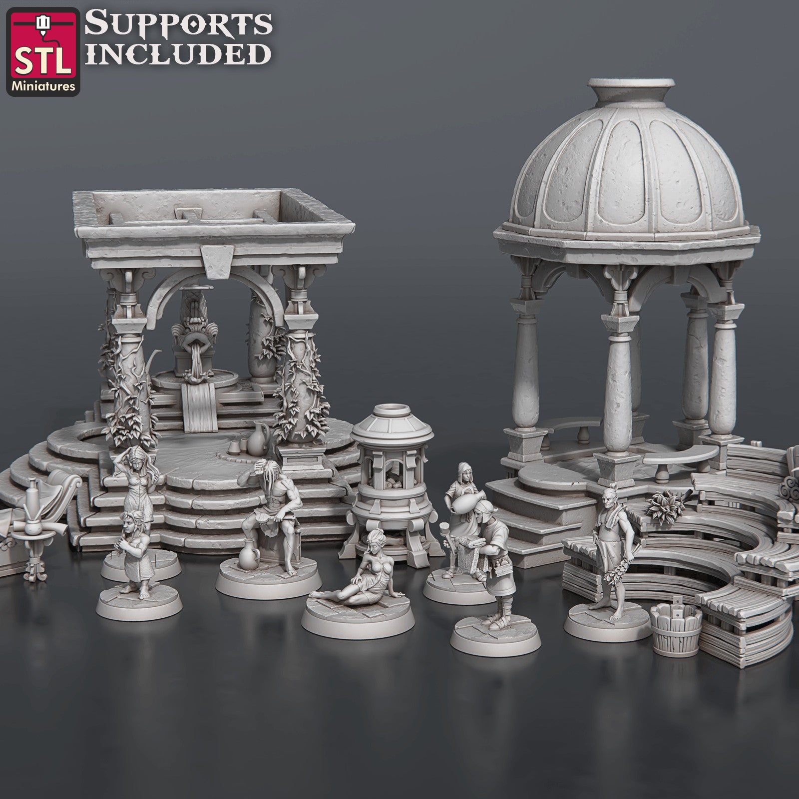 Bath House Set 3D printed 28mm miniature terrain