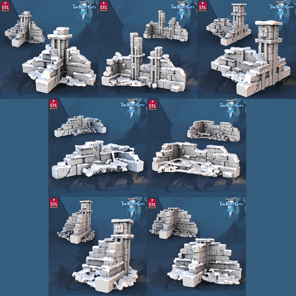 Frost City wall sections 28mm resin terrain set