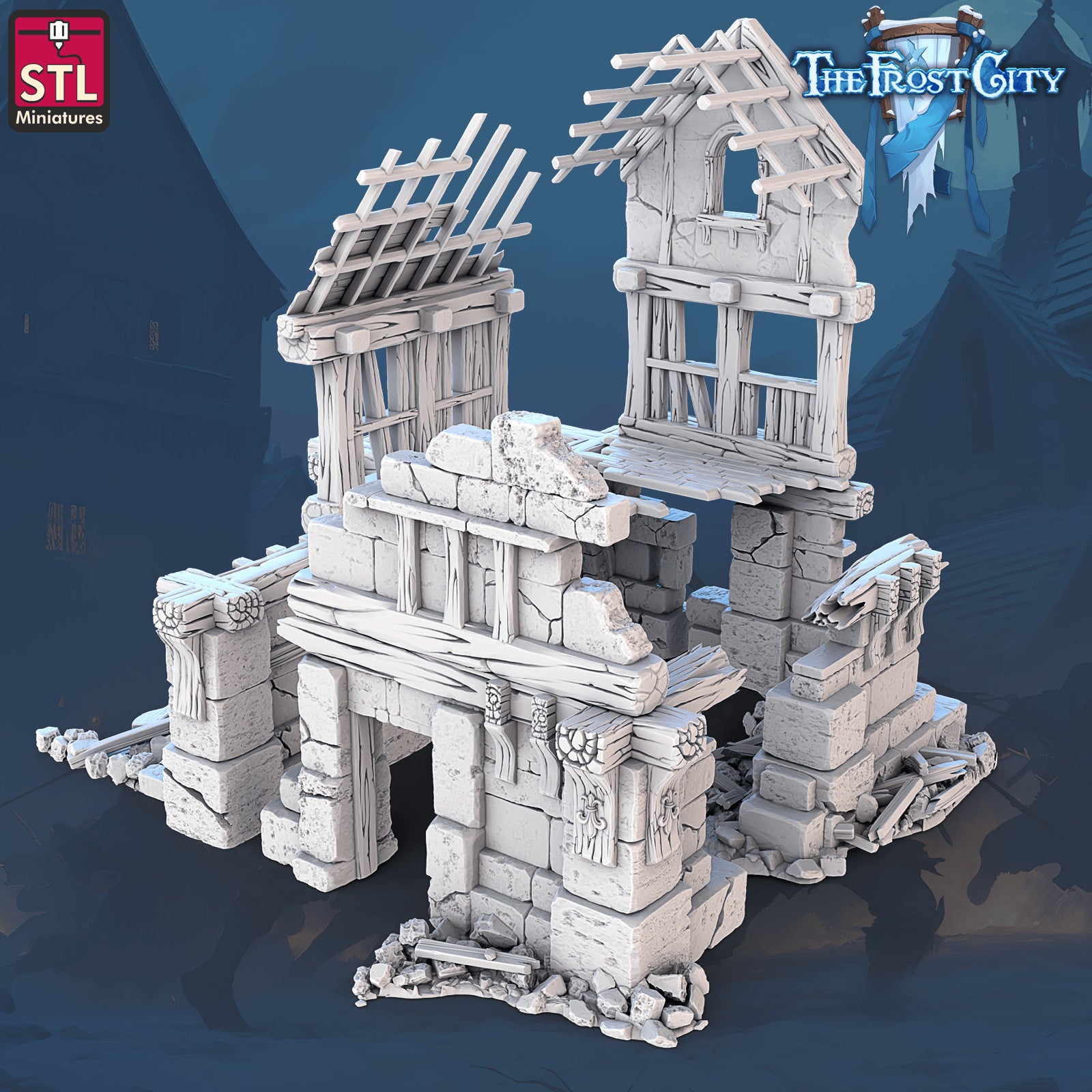 Frost City Ruined Building 28mm resin terrain, unpainted