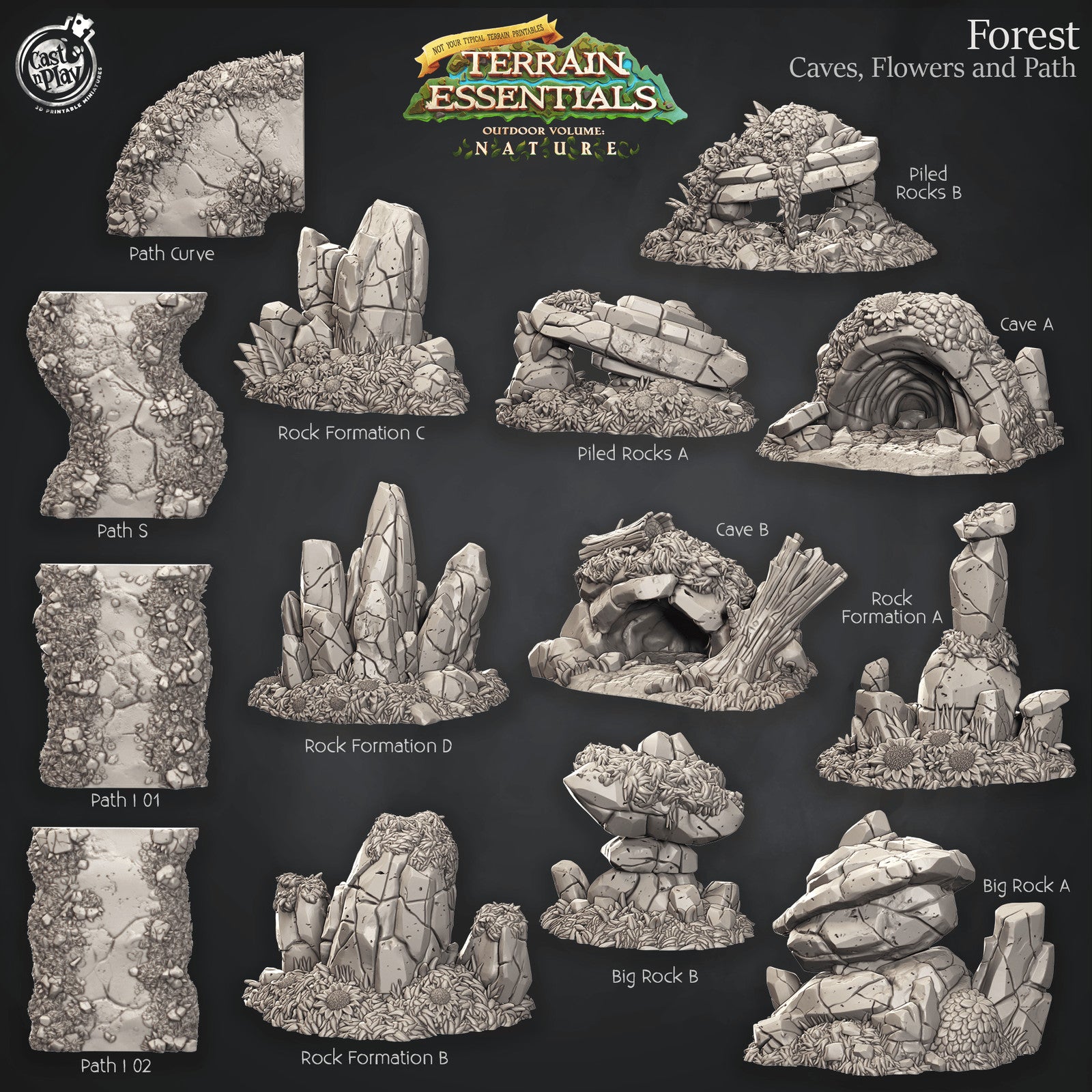Caves, Flowers and Path Forest Terrain Set