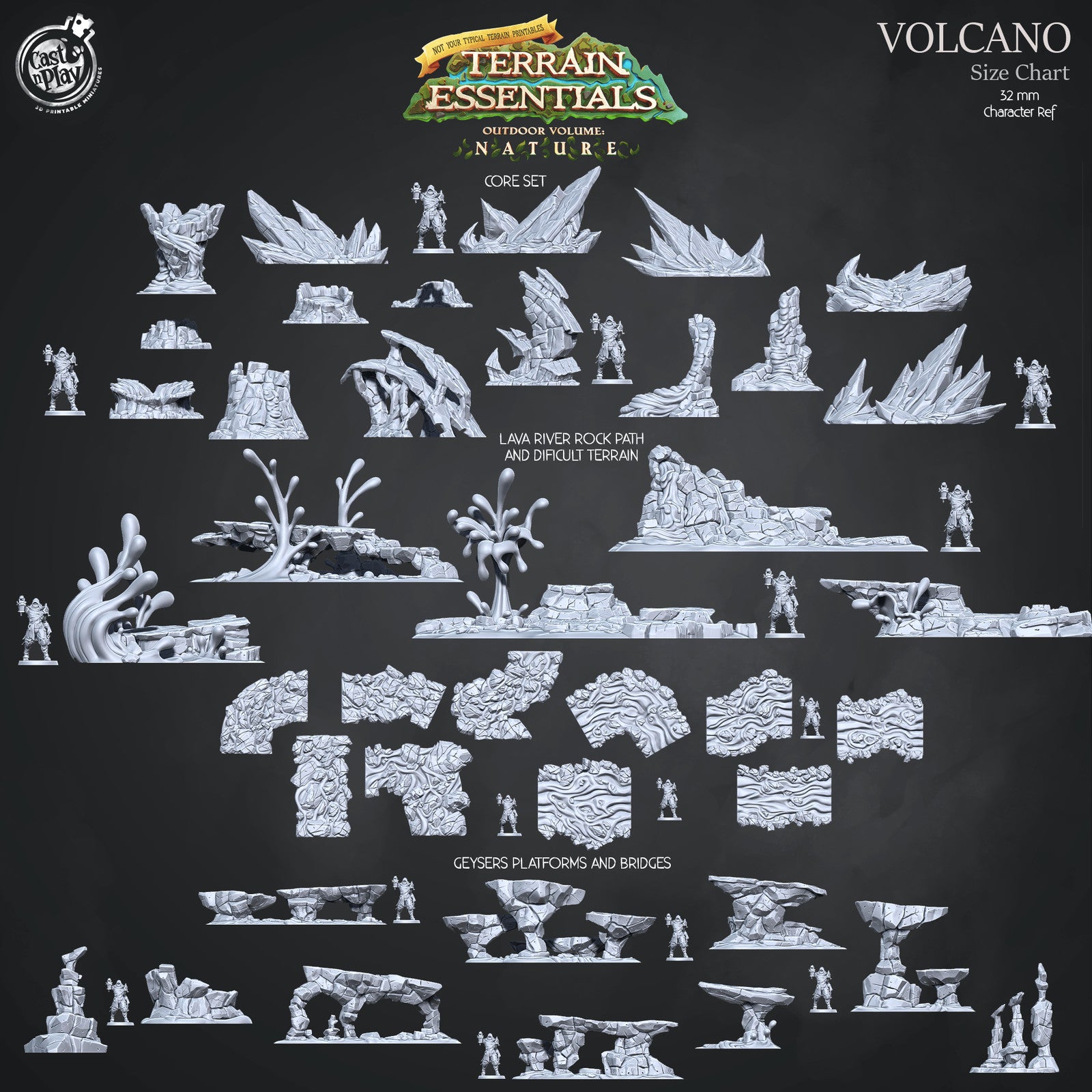 Volcano Terrain Geysers, Platforms and Bridges Set