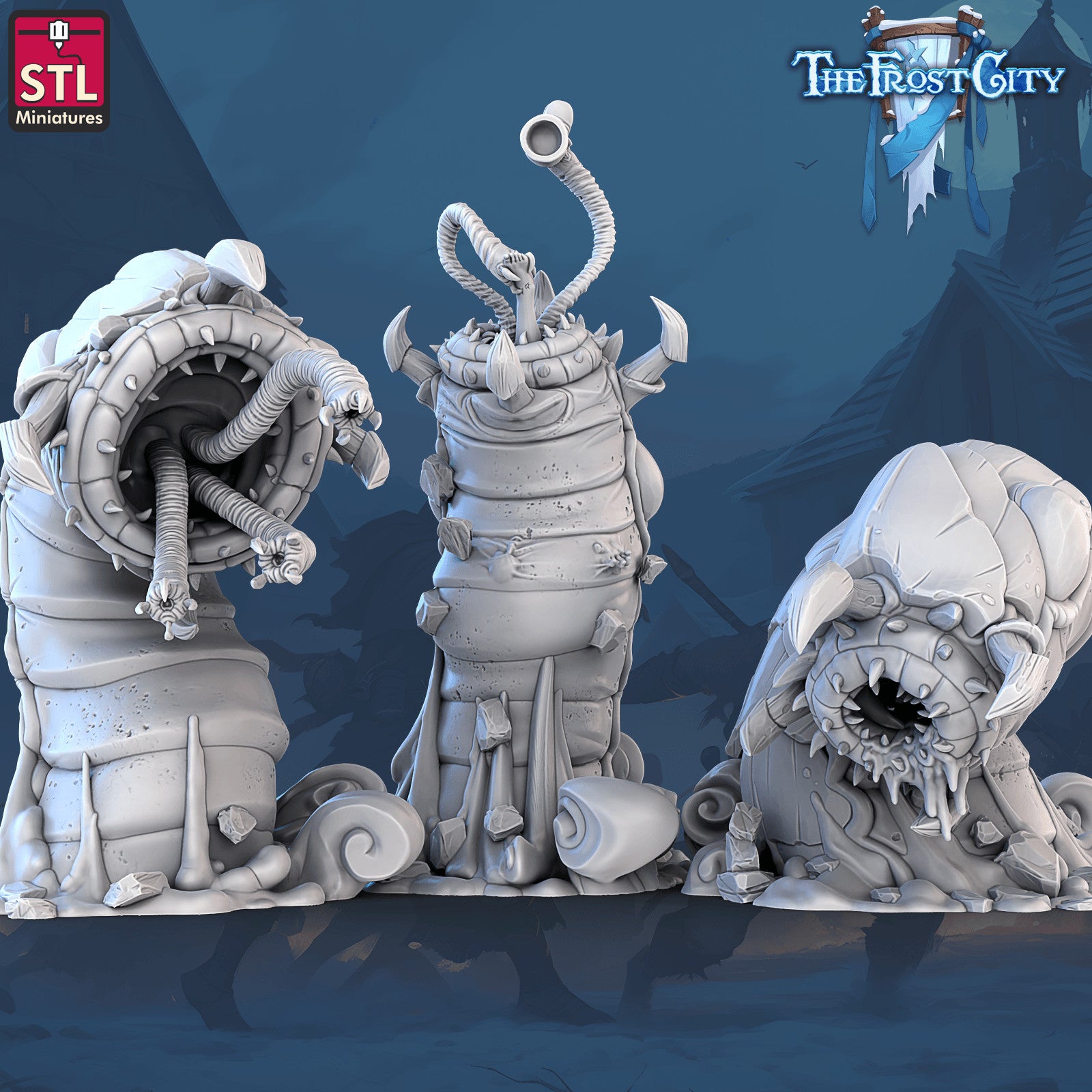 Frost City Giant Worms 28mm resin miniature set