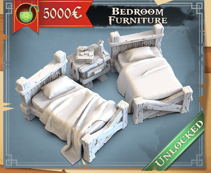 Bedroom Furniture 3D printed 28mm miniature terrain