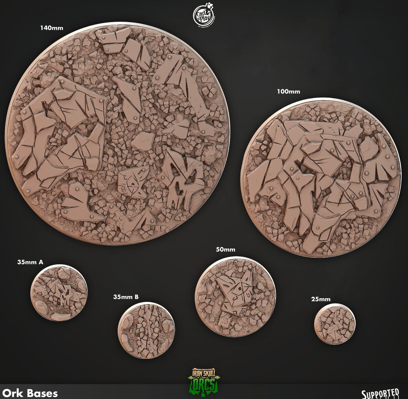 Cast n Play Iron Skull Orcs Bases Set