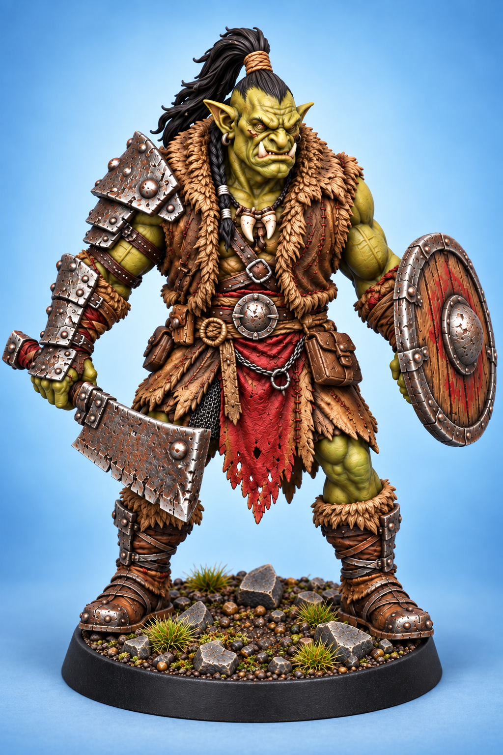 Orc Warrior with Cleaver and Shield painted presentation; supplied unpainted.