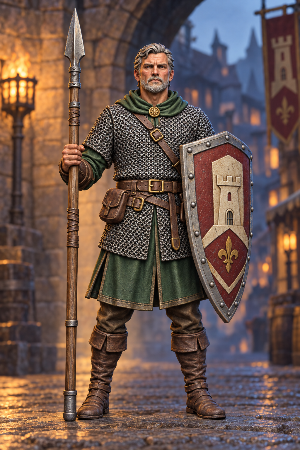 Timothy - Male Human Town Guard painted presentation; supplied unpainted.