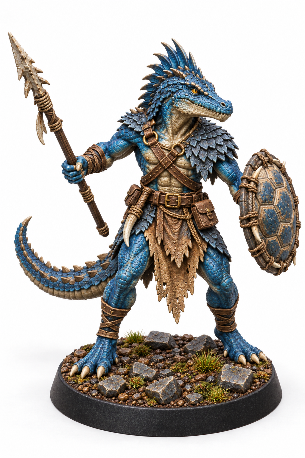 Lizardfolk Spear and Turtle Shield painted presentation; supplied unpainted.