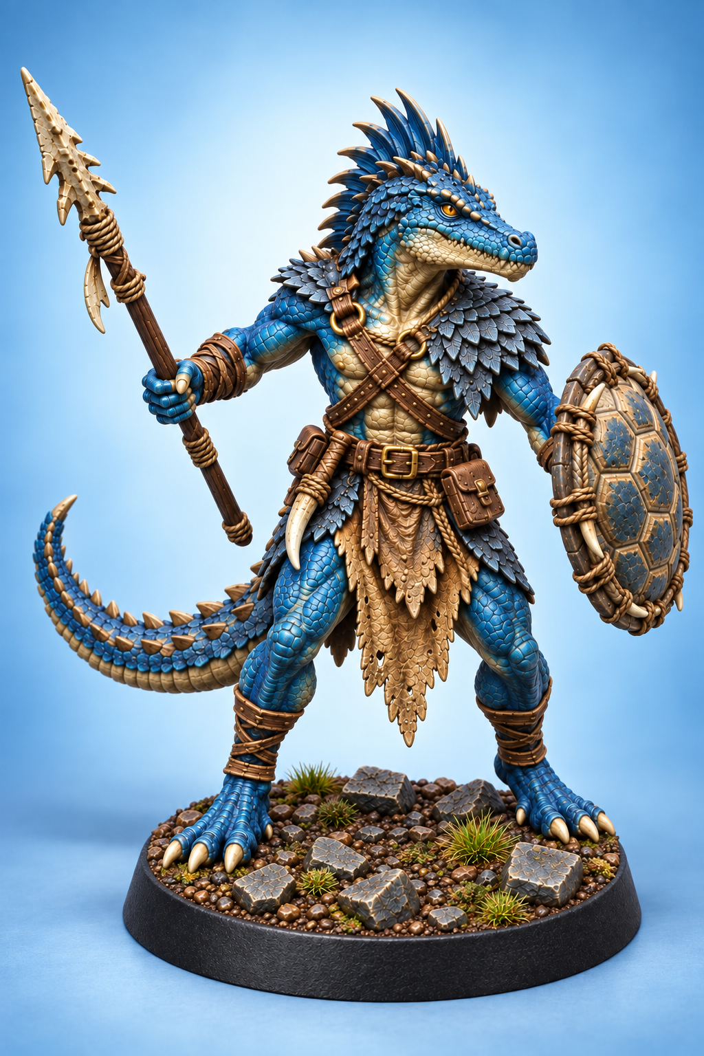 Lizardfolk Spear and Turtle Shield painted presentation; supplied unpainted.