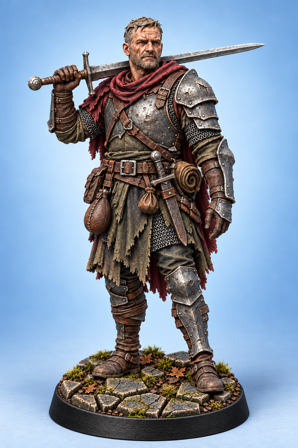 Garrick Holt - Male Human Veteran Mercenary painted presentation; supplied unpainted.