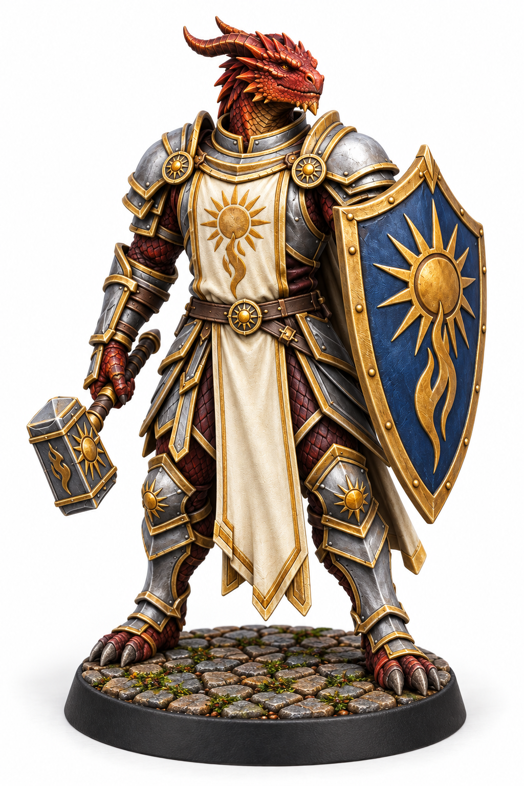 Tharok Embercrest - Male Dragonborn Paladin painted presentation; supplied unpainted.
