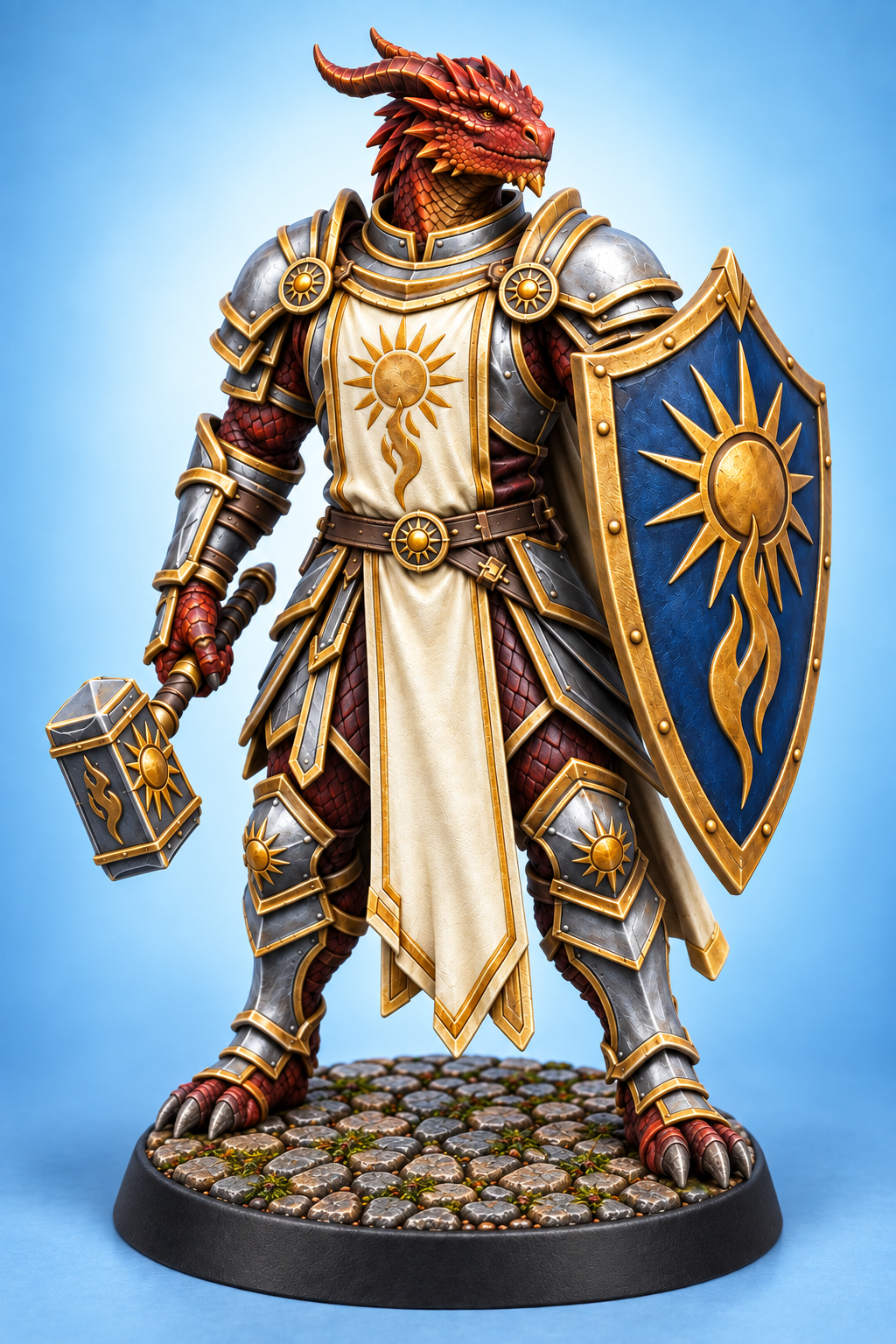 Tharok Embercrest - Male Dragonborn Paladin painted presentation; supplied unpainted.