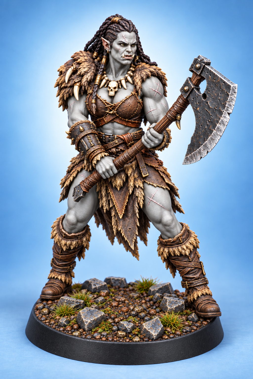 Urzala Bloodtusk - Female Half Orc Barbarian painted presentation; supplied unpainted.