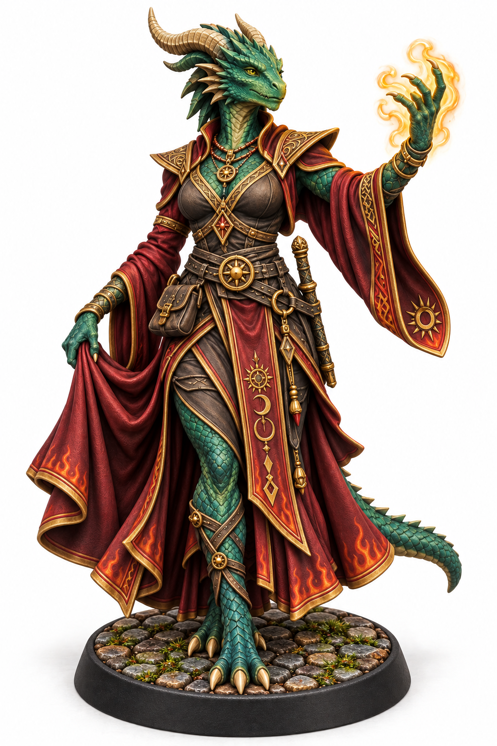 Zephyra Flameveil -  Female Dragonborn Sorcerer painted presentation; supplied unpainted.