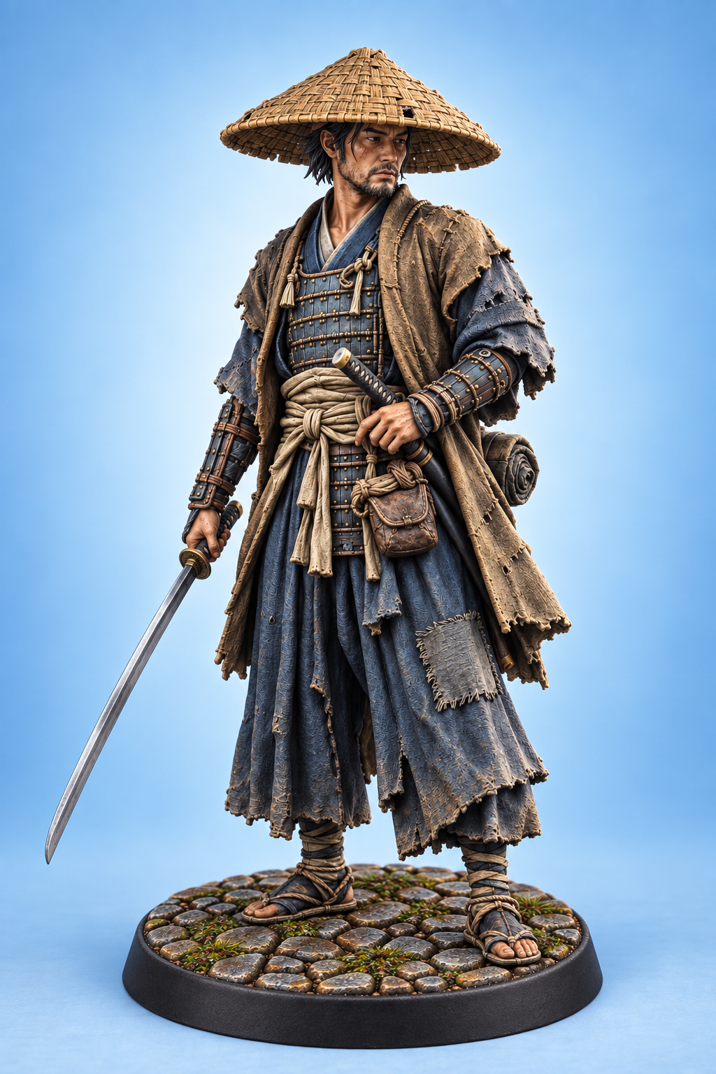 Kurosawa Ren - Wandering Rōnin painted presentation; supplied unpainted.