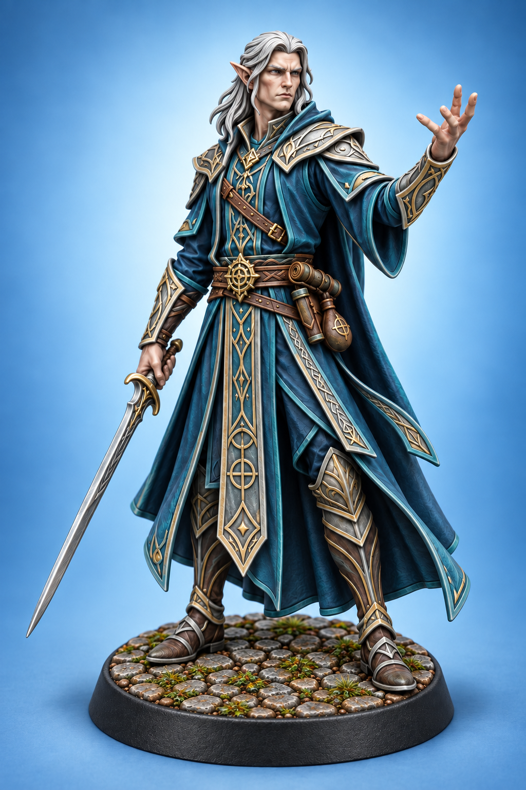 Vaelor Ashwyn - Male Elven Battlemage painted presentation; supplied unpainted.